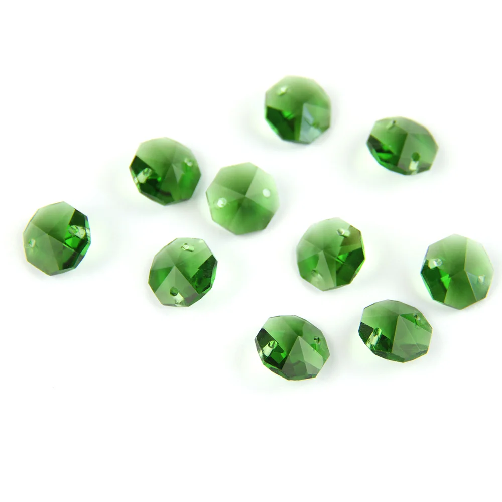 100 шт./лот 14 мм зеленые Восьмиугольные кристаллические призмы бусины в 2 отверстия