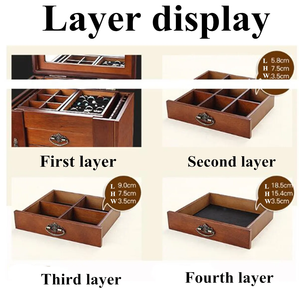Большая многослойная деревянная шкатулка в стиле ретро роскошная для ювелирных
