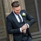 Модные приталенные мужские смокинги на одной пуговице, свадебные костюмы для жениха, блейзер с заостренным лацканом, костюм для шафера из трех предметов, мужской костюм для шафера