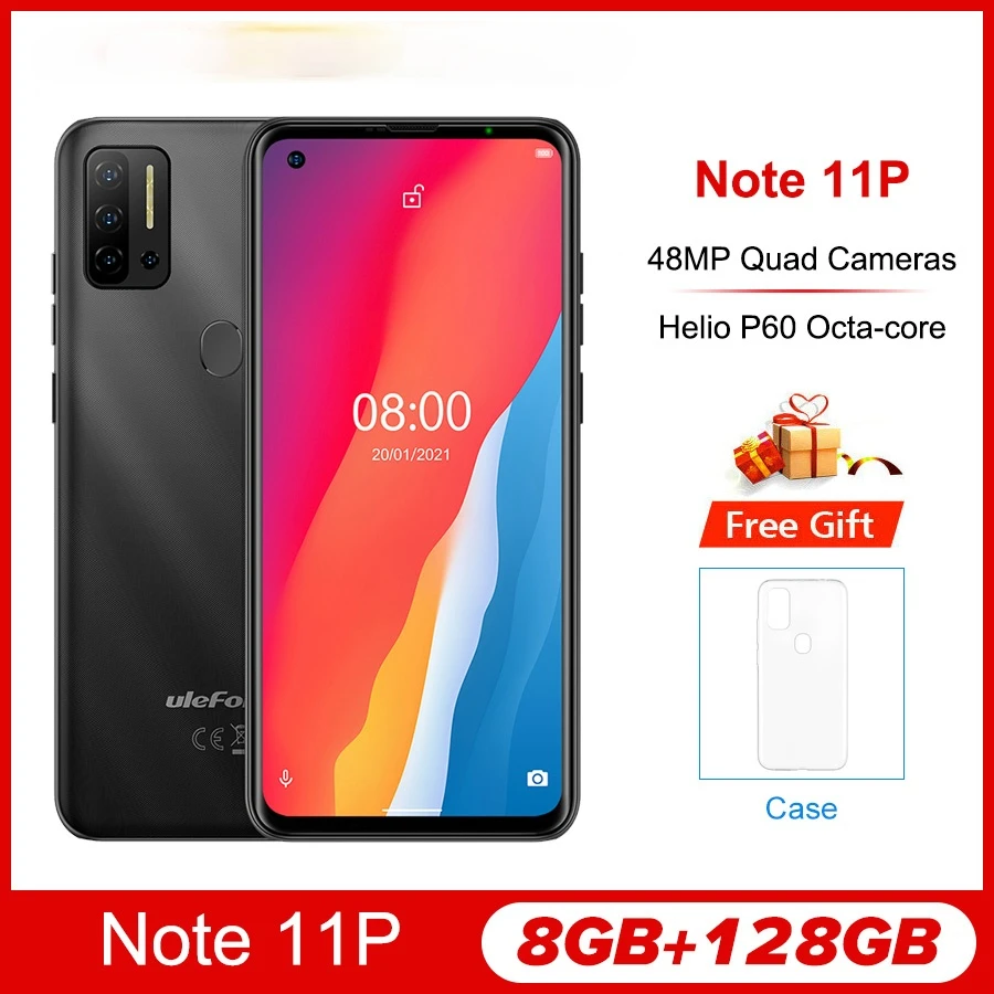 

Ulefone Note 11P 8GB 128GB 6.55'' Android 11 Smartphone Octa Core 4400mAh Fingerprint 48MP Camera 4G Mobile Phone