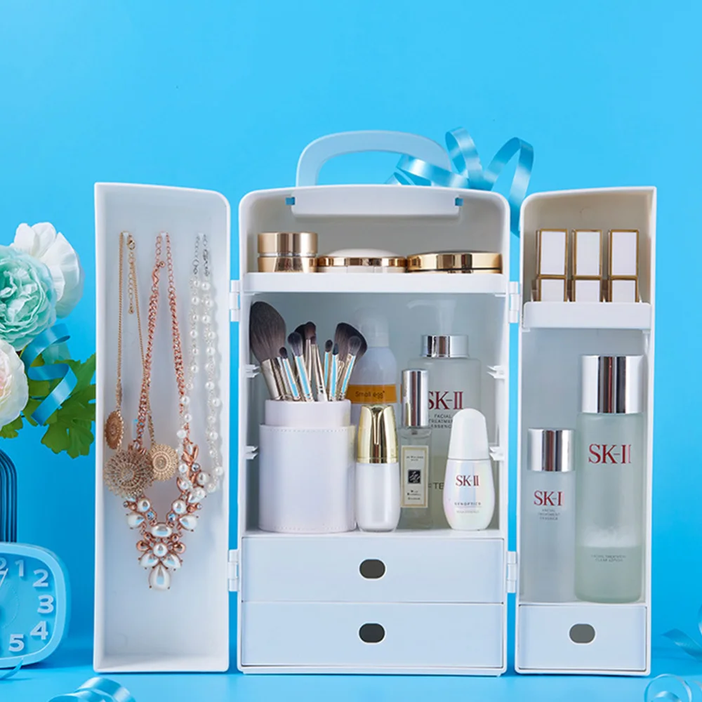 

Cosmetic Containers Dressing Table Skin Care Organizing Blue Box
