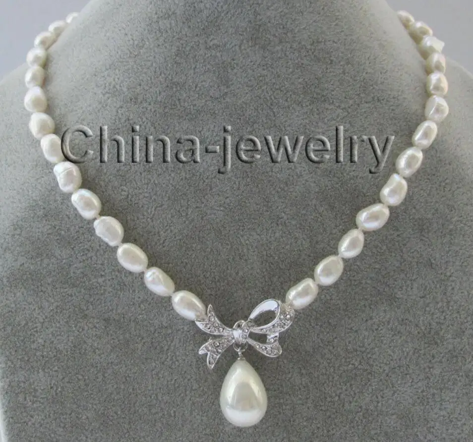 

17" 11mm natural white baroque freshwater pearl necklace+16mm white shell pearl
