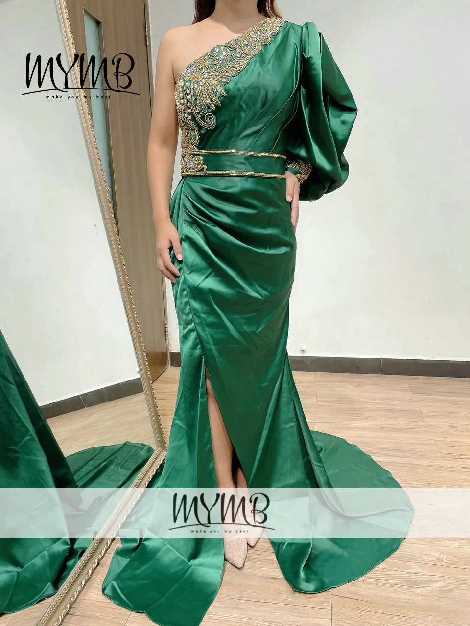

MYMB Designer Dress One Shoulder Puffy Sleeve Women Wedding Party Dress Exclusive Plus Size Dresses For Women MY41135