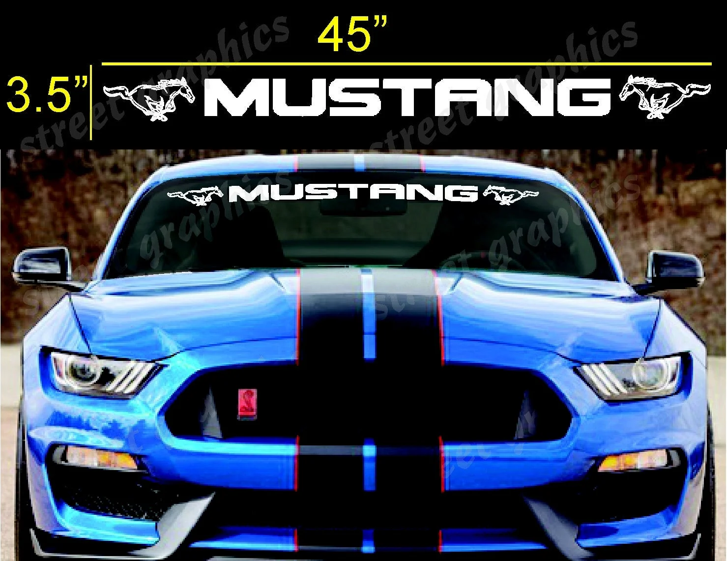 For Ford Mustang Bold text GT windshield logo text banner vinyl decal sticker 3.5"x45"