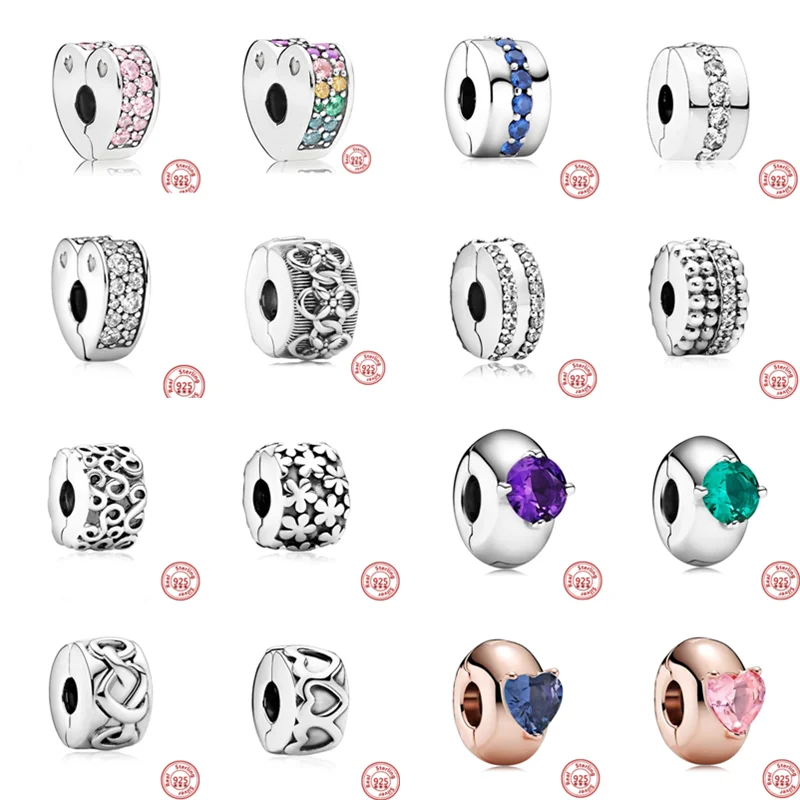 

2022 New Bow Flowers Heart Zirconia Clip DIY Beads Fit Original Pandora Charms 925 Silver Bracelets Women Jewelry Accessories