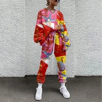 women tracksuit two piece pullovers clothing long sleeve tie dye female tops and elastic waist pants loose casual streetwear