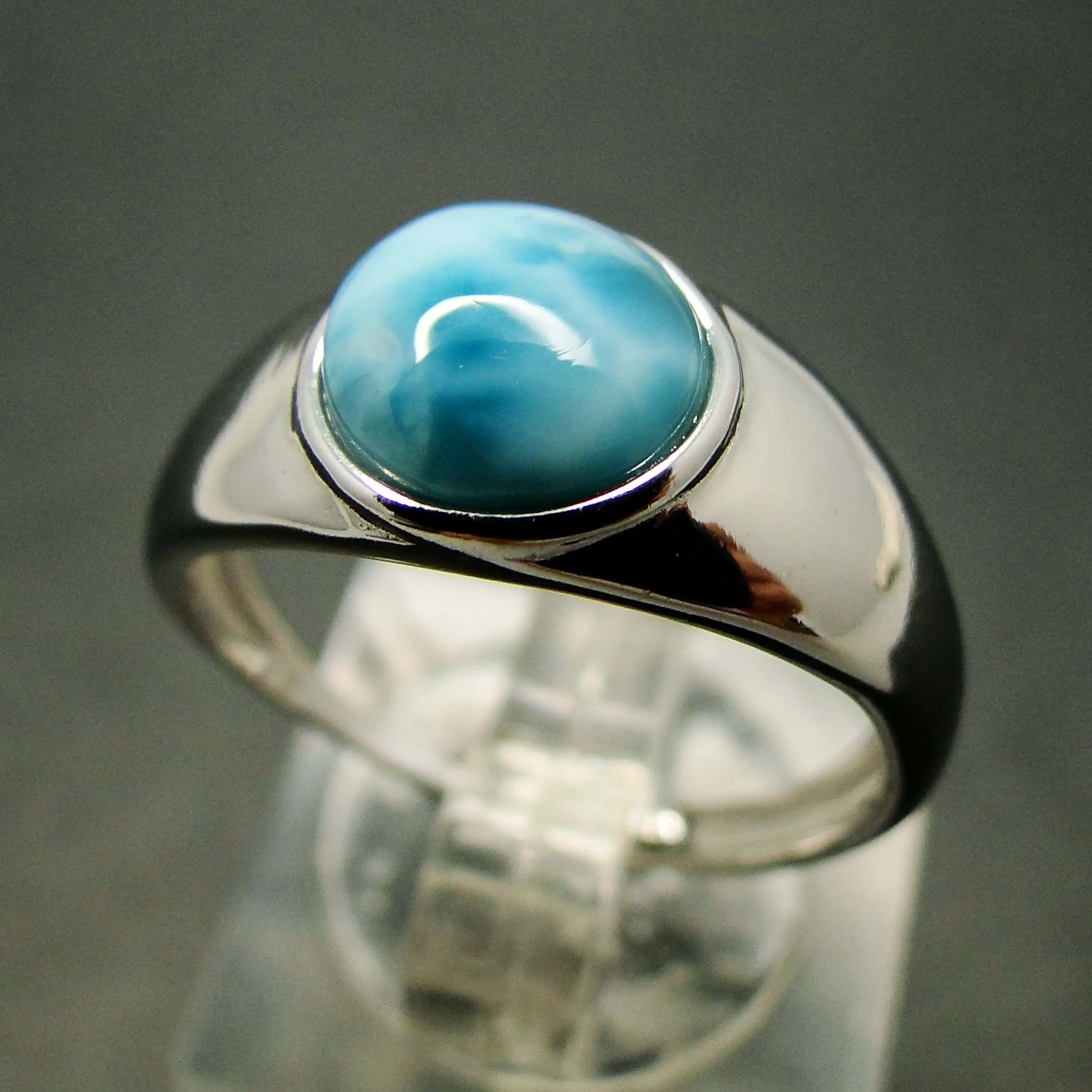 Твердые 925 стерлингового серебра Красивый Синий Ларимар кольцо натуральный