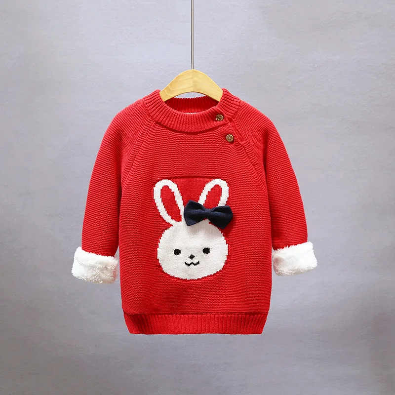 Милые свитера для маленьких девочек с круглым вырезом и рисунком кролика Детский