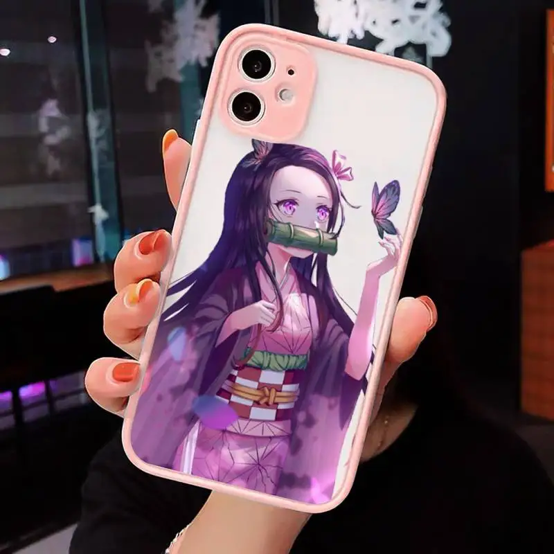 

Kimetsu No Yaiba Demon Slayer Phone Cases Matte transparent For Pink iPhone 12 Mini 11 Pro XR XS Max 7 8 Plus X Back Cover