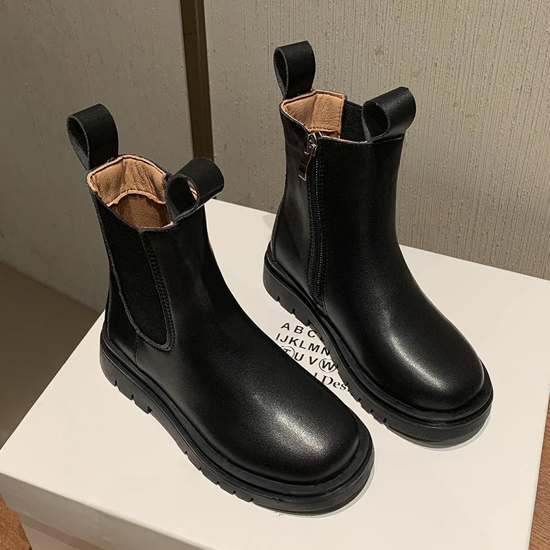 Girls' Short Boots Winter 2022 New Children's Boots Leather Chimney Boots Kids Shoes For Girl Little Girl Boots Snow Boots