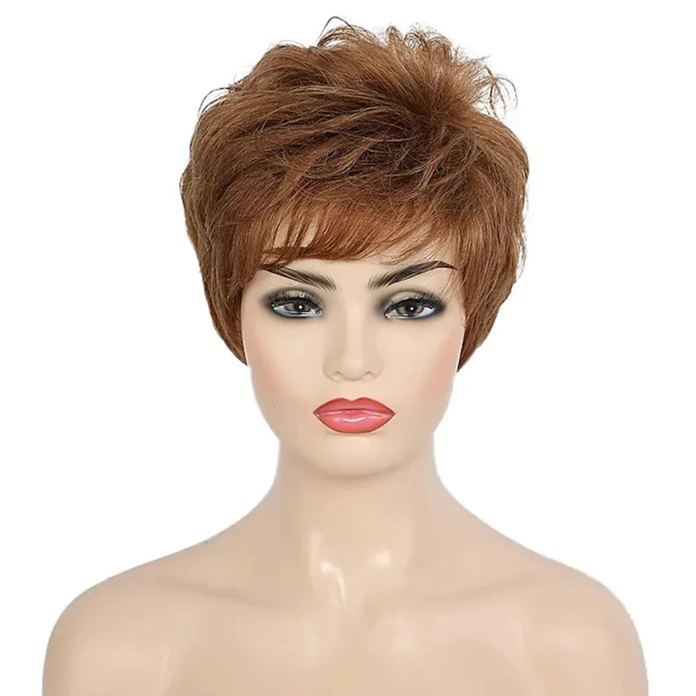

Human Hair Blend Natural Straight Bob Short Pixie Cut Style Women Short Capless Wig 8 Inches
