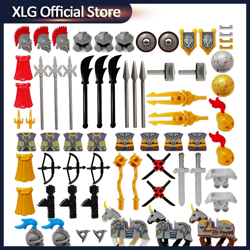 

Middle Ages War Series War Horse Heavy Armor Knight Equipment Long spear Heavy Hammer Arrow Dagger Shield MOC Accessories Toy