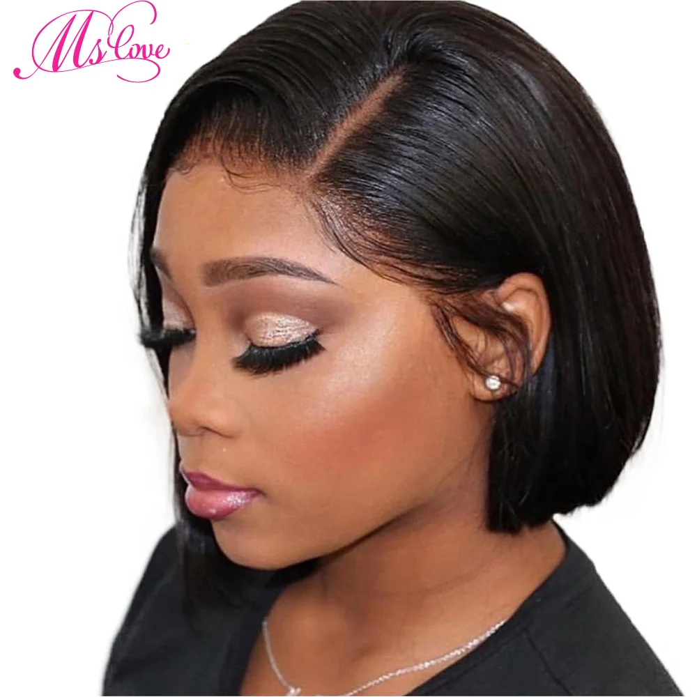 Highlight Brown Wig Short Bob Lace Front Human Hair Wigs Straight Brazilian For Women Remy Closure Frontal Ms love | Шиньоны и парики
