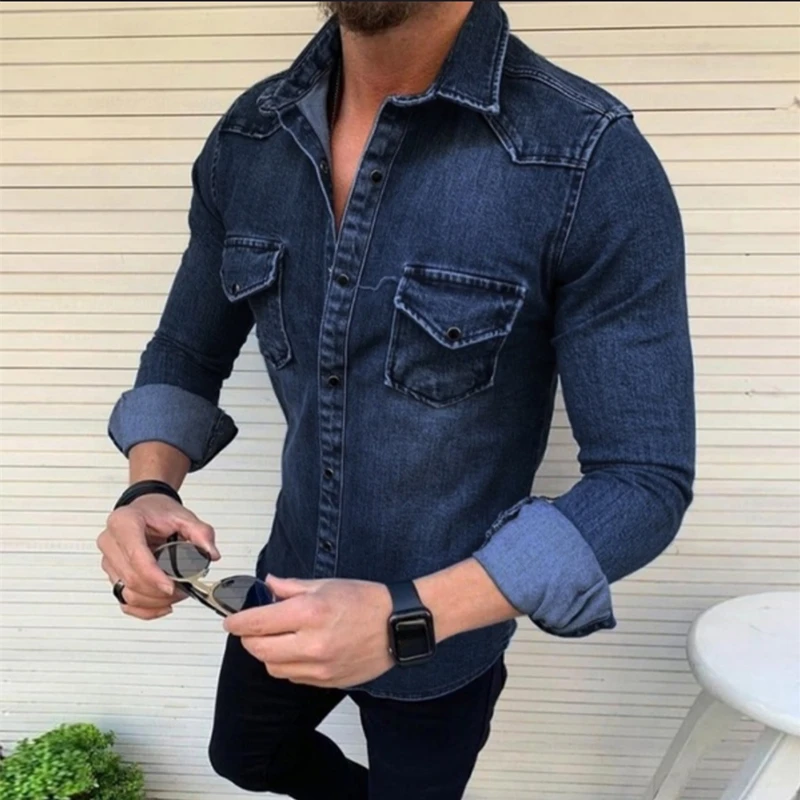 

2021 Spring and Autumn New Boutique Pure Cotton Denim Men's Jacket Fashion Classic Blue Casual Slim Denim Jacket