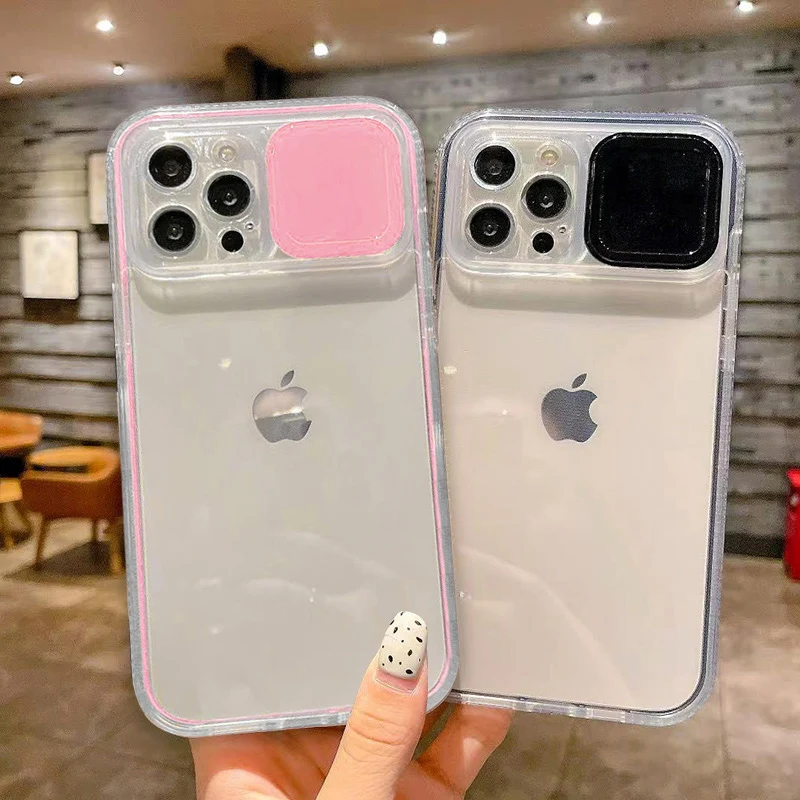 

For iphone 12 pro max case Slide Camera Lens Iphone 11 13 Pro Max XR X XS Max 7 8 Plus SE 2020 6 6s Transparent Shockproof Cover