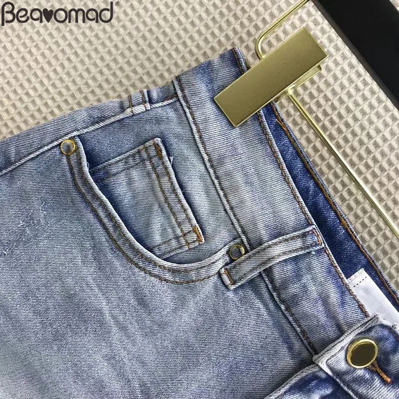 Bearomad 2021 Summer Women Blue Casual Denim Shorts Trim High Waist Slim Wash Bottoms Party Denim Edging Shorts