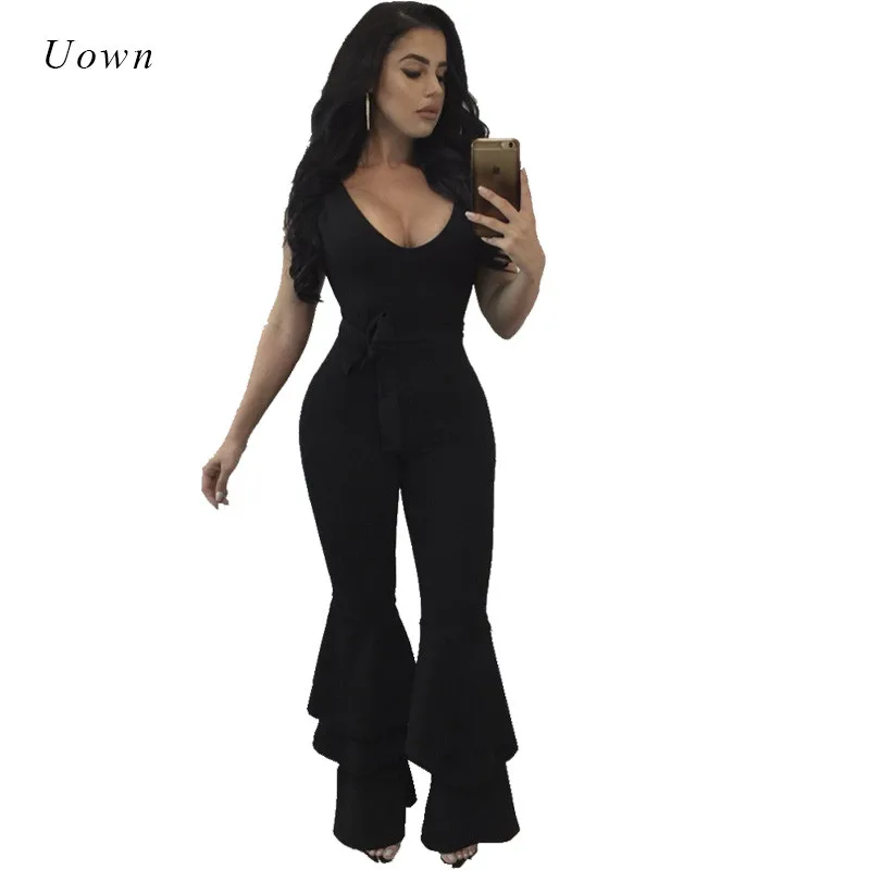 Женские комбинезоны размера плюс комбинезон без рукавов с оборками расклешенные