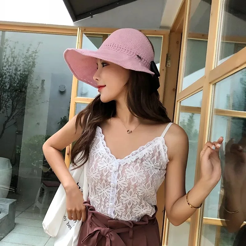 Женская пляжная шляпа Солнцезащитная уличная подходит для круглого лица Пустой