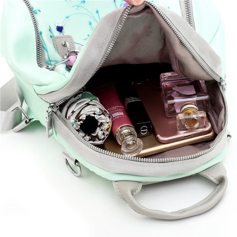 Мини-рюкзак с цветочной вышивкой, водонепроницаемый дорожный нейлоновый школьный ранец, нейлоновые сумки на плечо для девочек от AliExpress WW