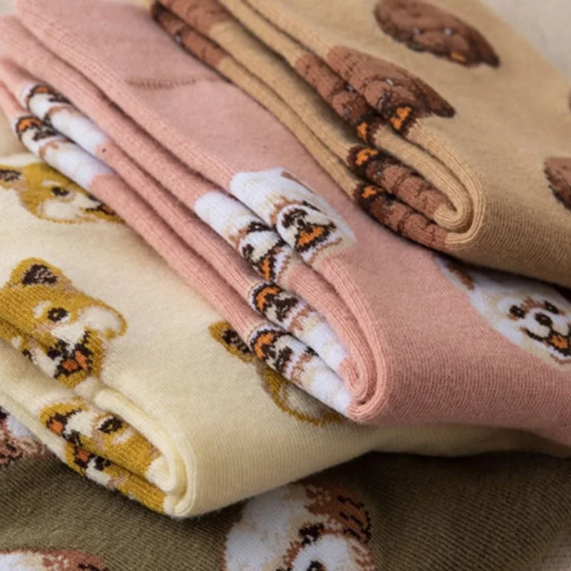 Новинка милые носки с изображением собаки средней длины креативные женские в