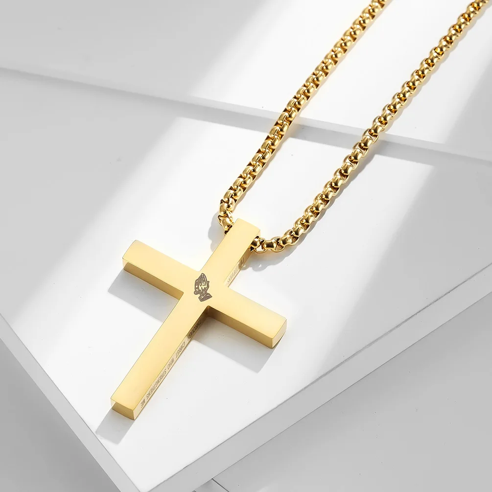 

European And American Fashion Temperament Stainless Steel Prayer Hand Cross Pendant Necklace