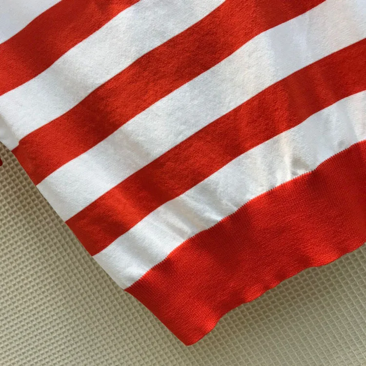 2021 Summer 100% Cotton Knit Shirt Streetwear Women New Naval Academy Striped Bowknot Lapel Bow Short Sleeves Casual Top Sweater