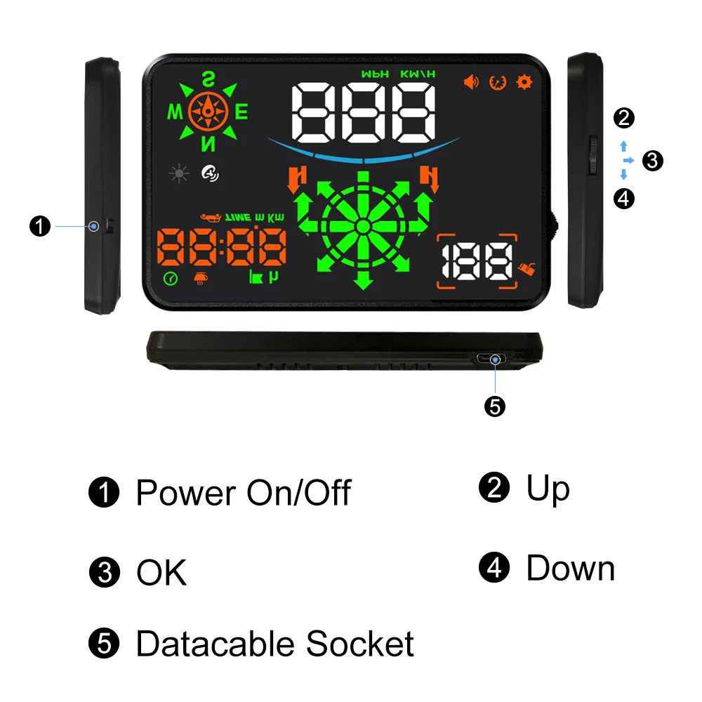 EANOP 5.5R GPS HUD Дисплей Спидометр KMH/MPH Навигация Компас проекция сверхскоростная