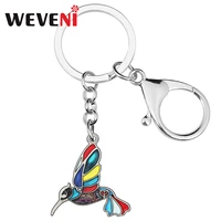 weveni enamel alloy floral flying hummingbird birds keychains fashion bag key chain ring jewelry for women teens girl charm gift