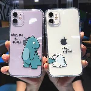 cute cartoon animal dinosaur couple phone case for iphone 13 pro max 12 11 x xs xr 7 8 plus se transparent soft shockproof cover free global shipping