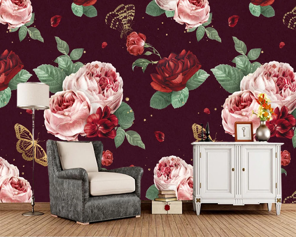 

Papel de parede Red peony flower watercolor pattern wallpaper mural,living room tv wall bedroom wall papers home decor