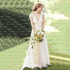 Винтажное свадебное платье с коротким рукавом и V-образным вырезом, кружевной топ, шифоновая юбка в стиле бохо, свадебное платье 2021, роскошные пляжные свадебные платья, gelinlik