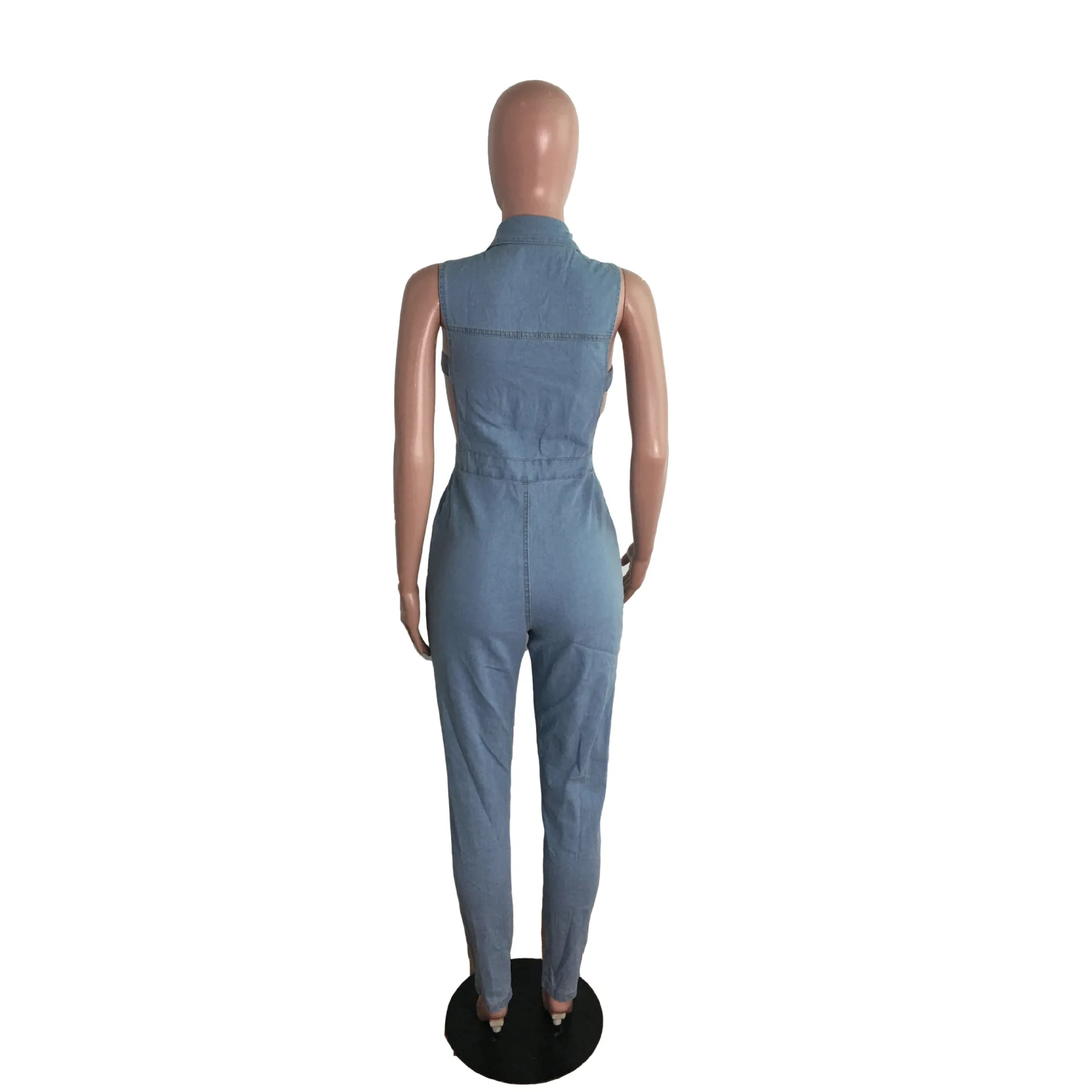 

WEPBEL Jumpsuits Women's Solid Color Pocket Stitching Jumpsuits Summer Hollow Out Turn-down Collar Single-Breasted Jumpsuits