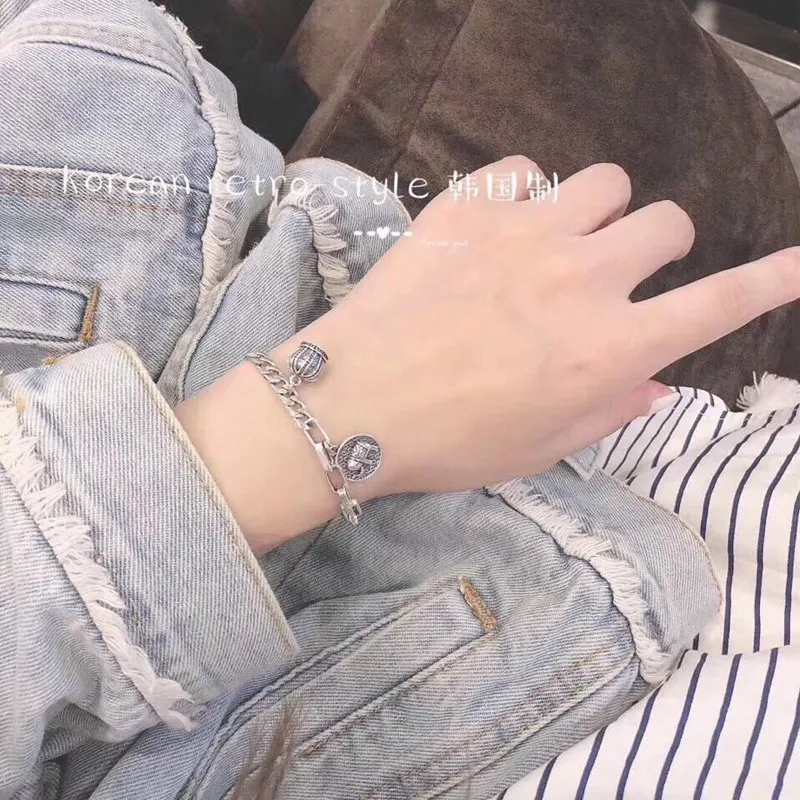 Модный однотонный браслет-цепочка из стерлингового серебра S925 пробы с