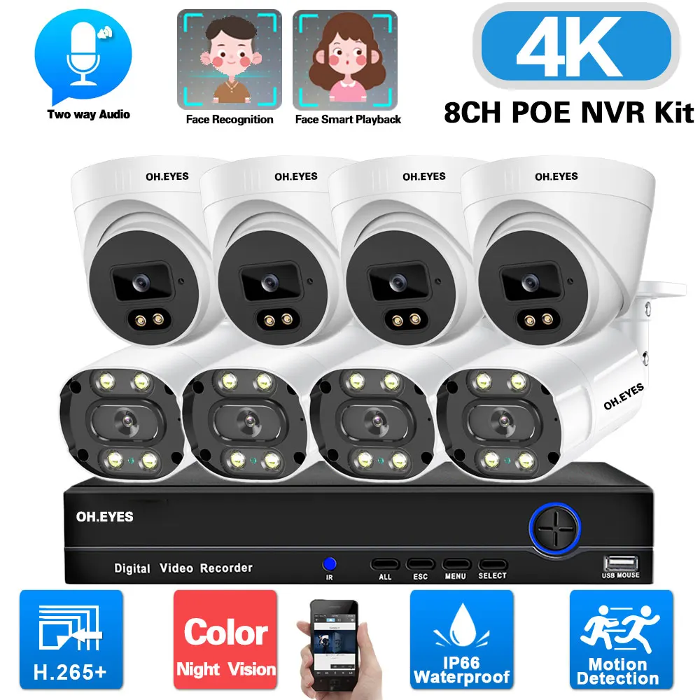 

Ai Face Detection POE Security Camera System 4k Two Way Audio CCTV IP Camera Video Surveillance System 8CH POE NVR Kit 8MP XMEYE