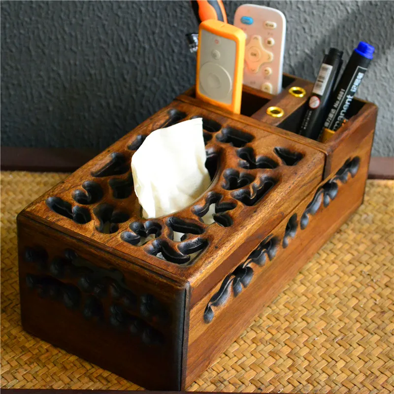 

Teak multifunctional desktop tissue box remote control storage box creative drawer coffee table in living room