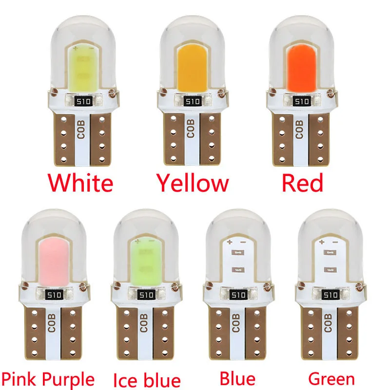 

100pcs Side Wedge Light Silicone Crystal T10 COB LED Width Lamp 168 194 Reading Signal Lamp License Plate Light 12V 1.5W
