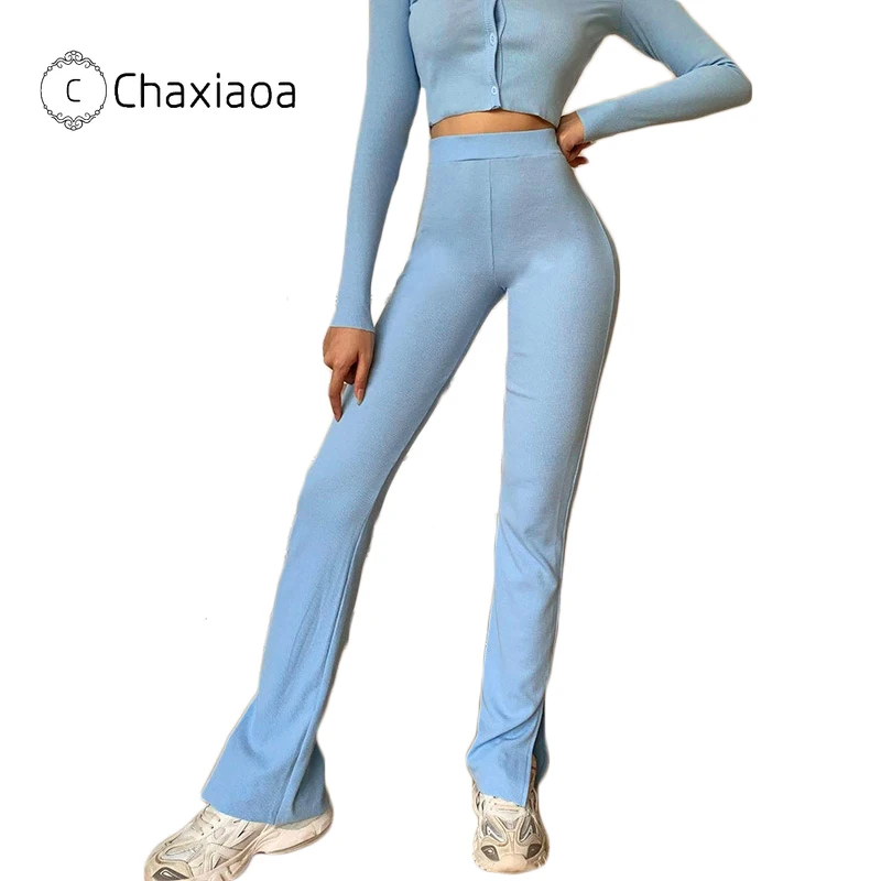 CHAXIAOA Укороченный кардиган с длинным рукавом и брюки комплект из двух предметов