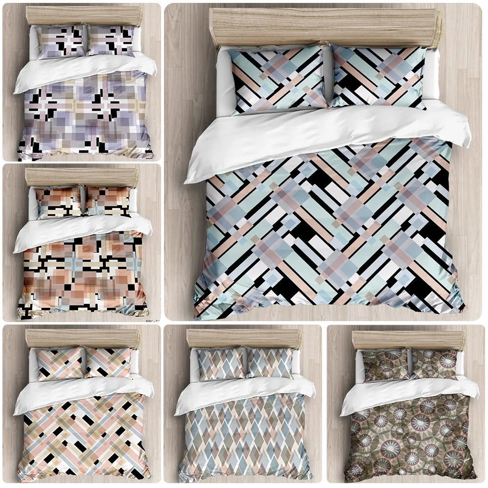 

3D Abstract Art Bedding Set Color Stitching 2/3pcs Duvet Cover Comforter Quilt Cover Single Double Queen King Size Bedclothes