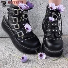 Женские ботильоны на танкетке, повседневные ботинки в готическом стиле с заклепками в форме сердца, со шнуровкой и пряжкой, 2021