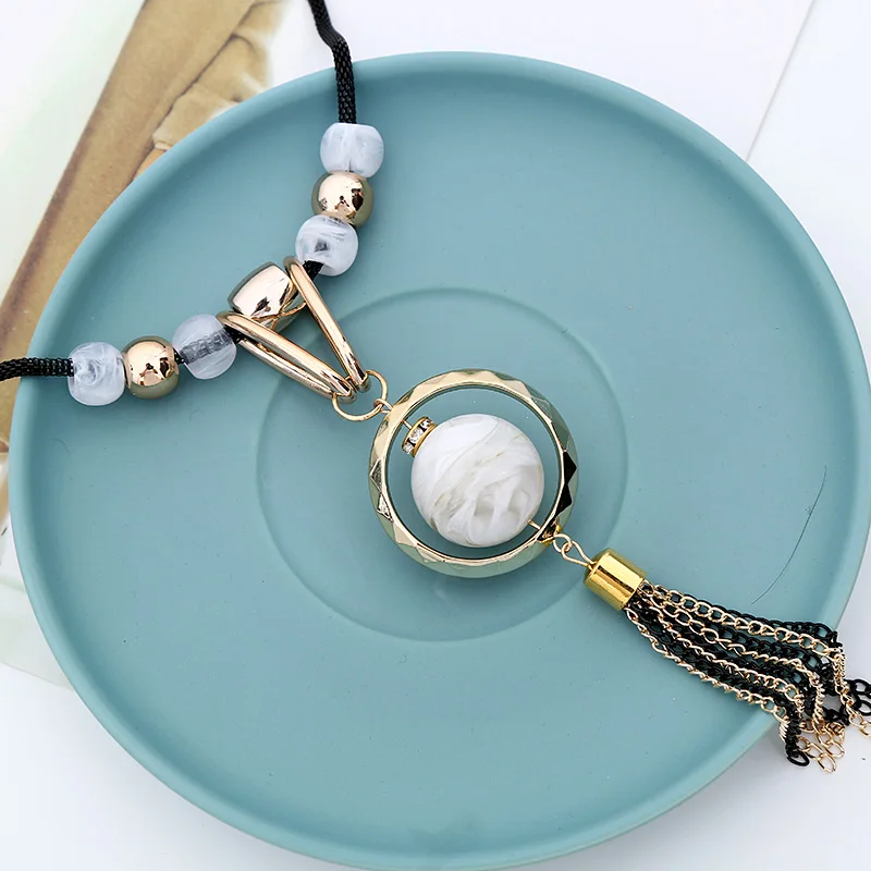 Горячие Boho модные роскошные акриловые свадебные комплекты украшений для женщин длинный канат круглый кисточкой кулон серьги ожерелья подарки