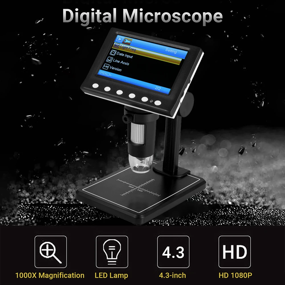 

KKmoon Digital Microscope 4.3-inch 1000X Magnification Microscope with 8 Adjustable LED Light Video Camera Microscope