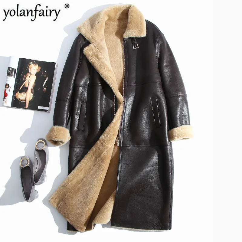 Винтажное зимнее пальто для женщин из овечьей шерсти натуральная кожа с