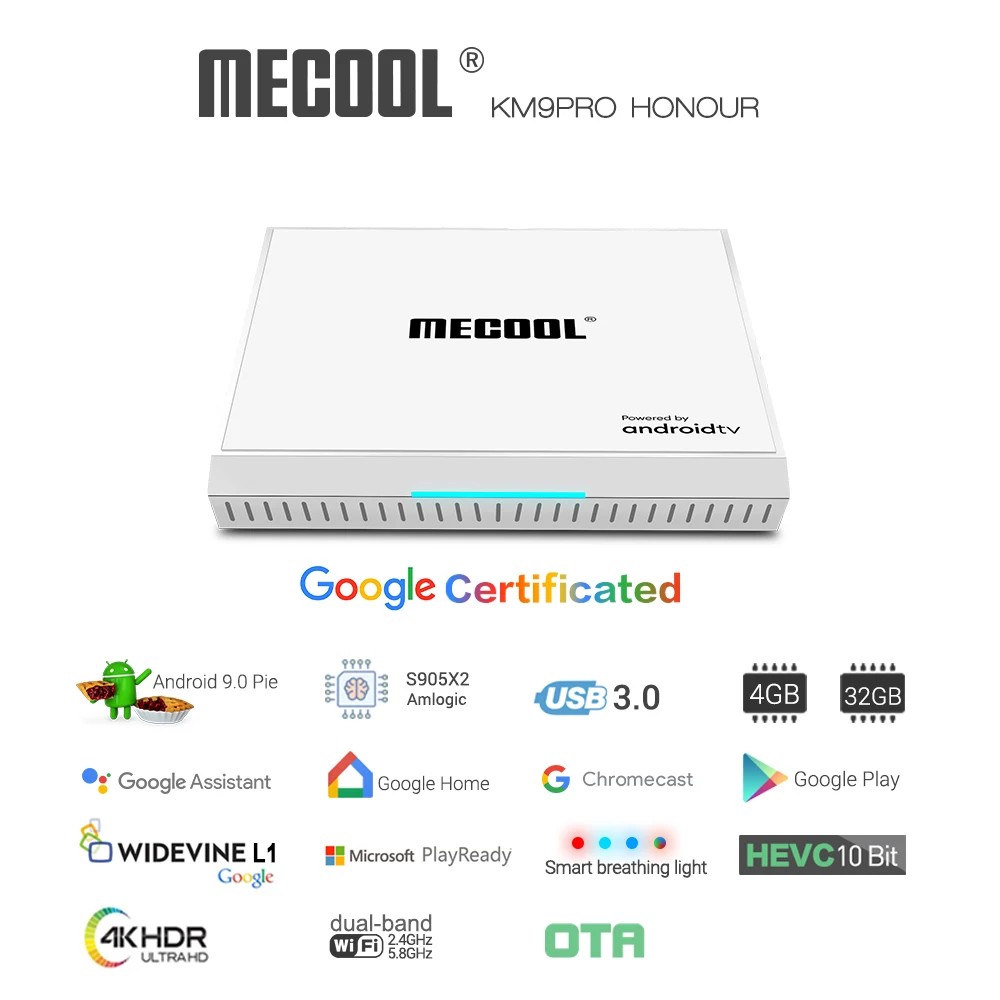 Mecool KM9 PRO HONOUR Android 9,0 ТВ коробка 4+ 32G ТВ коробка Amlogic S905X2 четырехъядерный ТВ 2,4G/5G WiFi Поддержка IEEE Blutooth 4,1