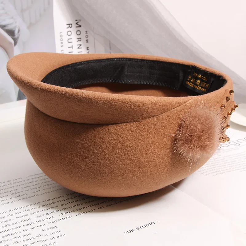 

Lady Woolen Octagonal Hat Women Winter Felt Beret Hat 100% Wool Equestrian Cap