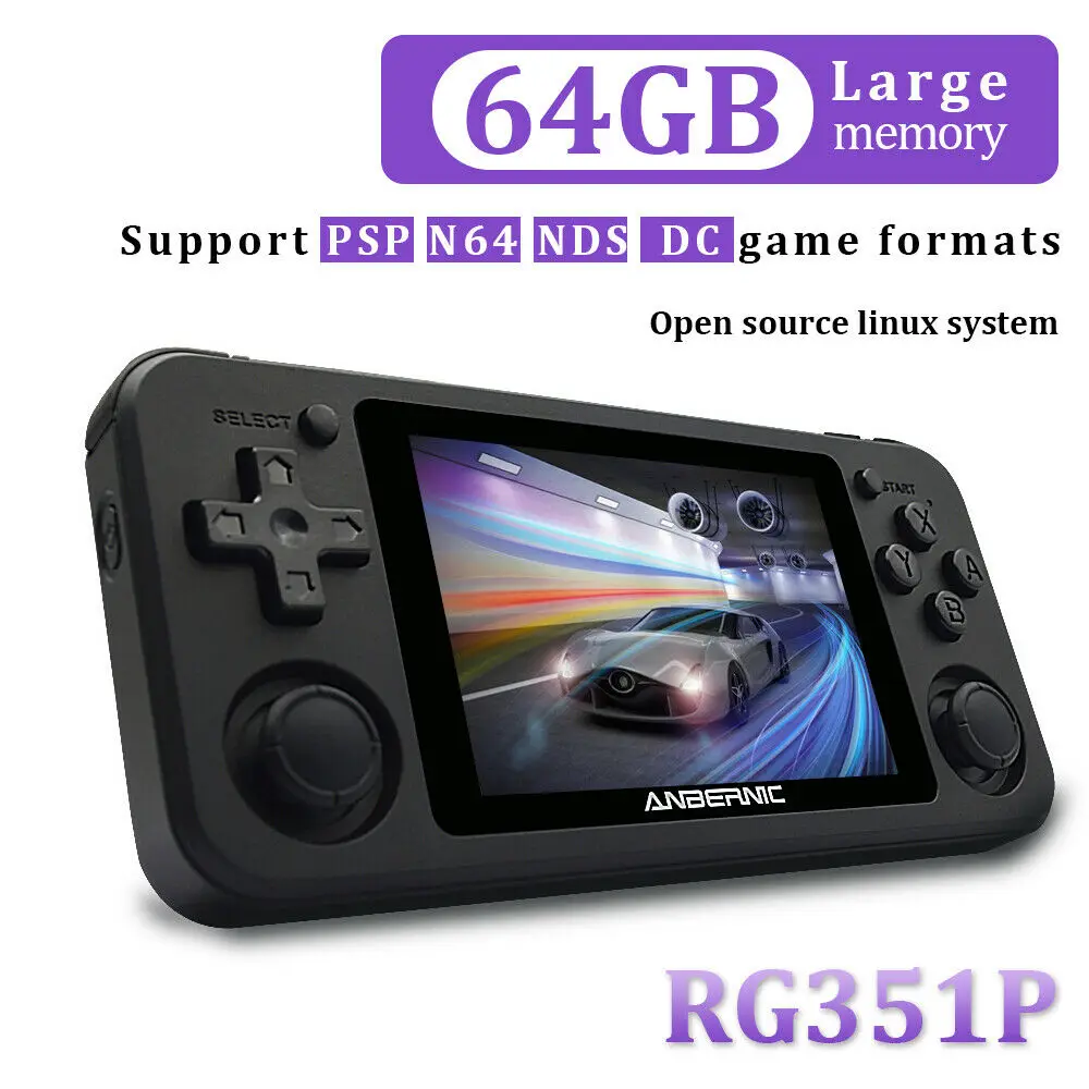 Verkaufen Schwarz/Weiß/Lila Multi Sprachen RG351P Open-Source-Linux Handheld Retro Spiel Konsole RK3326 Quad Core 64GB Emuelec 3500mAh