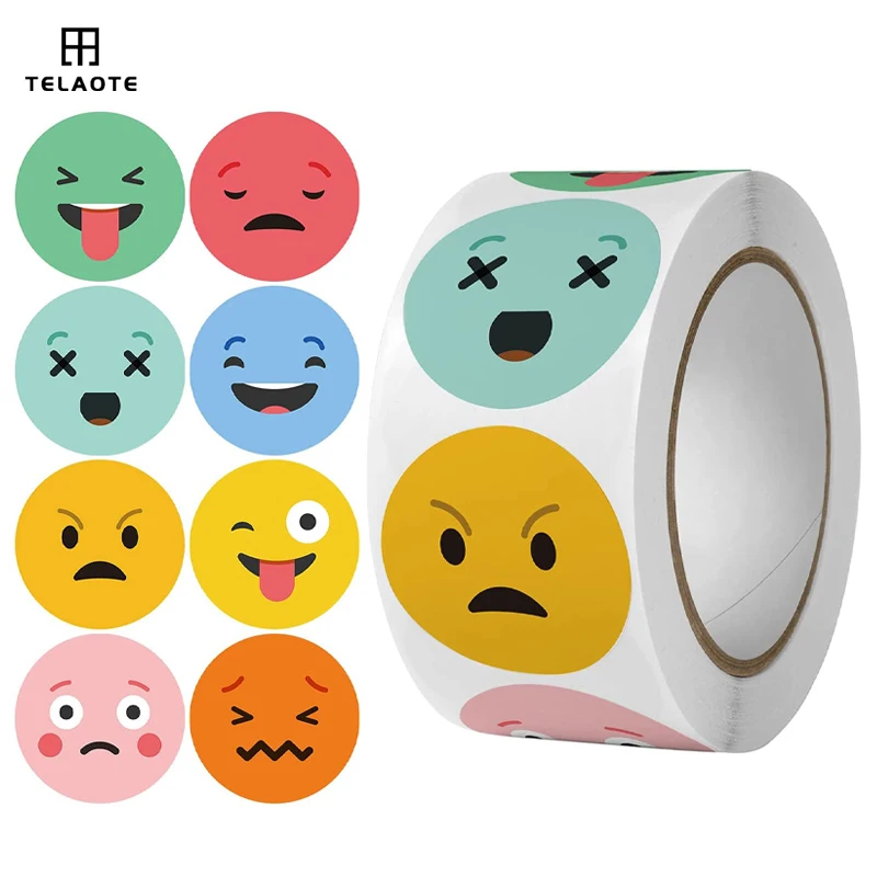 1in Happy Face Stickers Circle Dots Stick Labels Multi Facial Expression Reward Stickers for Kids Teacher Parents School Class