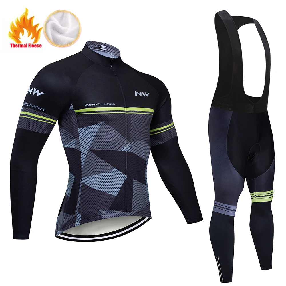 Bib Long suit NW зимний термальный флис Велоспорт Джерси Набор Майо Ropa Ciclismo с длинным рукавом горный велосипед одежда сохраняет тепло велосипедная одежда - Цвет: Bib Long suit