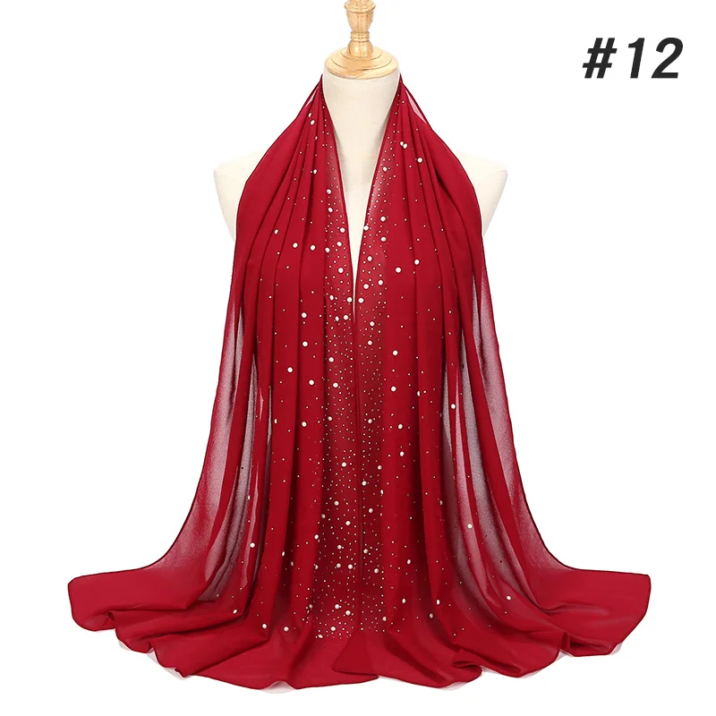 1 шт. Новый женский шифоновый шарф с бриллиантовыми шипами бисером простые