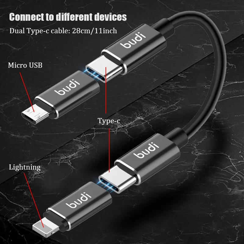BUDI 8 в 1 кабель с разъемами типа C и Micro USB адаптером для хранения Коробка iPhone Lightning TF