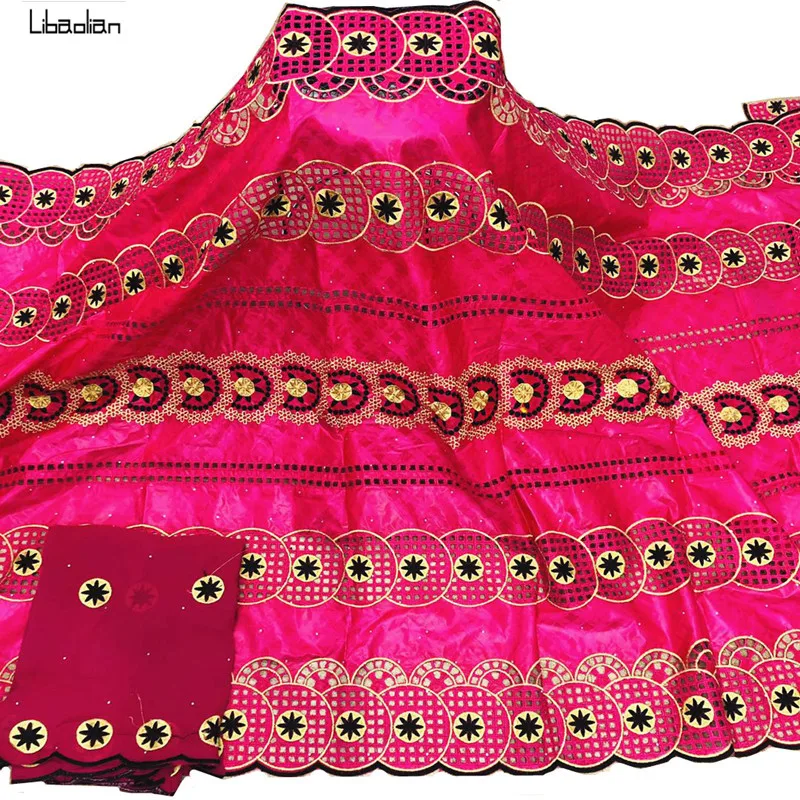 

2020Newest african Bazin riche fabric with scarf embroidery lace / bazin riche dress material 5+2yards/set G26-30